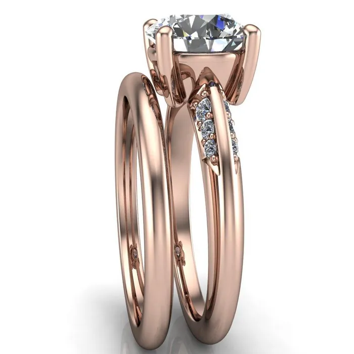 Sharon Round Center Stone Timeless Quad Diamonds Design Engagement Ring Fire Brilliance Rings