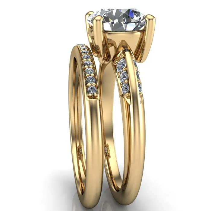 Sharon Round Center Stone Timeless Quad Diamonds Design Engagement Ring Fire Brilliance Rings