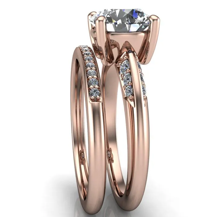 Sharon Round Center Stone Timeless Quad Diamonds Design Engagement Ring Fire Brilliance Rings