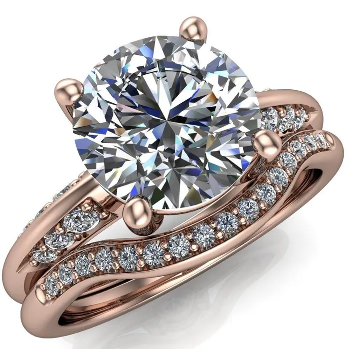 Sharon Round Center Stone Timeless Quad Diamonds Design Engagement Ring Fire Brilliance Rings