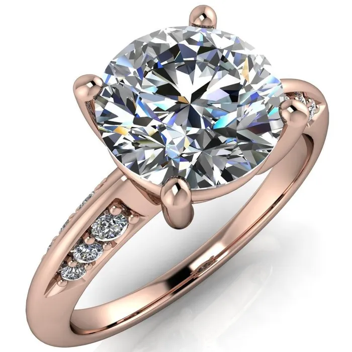 Sharon Round Center Stone Timeless Quad Diamonds Design Engagement Ring Fire Brilliance Rings
