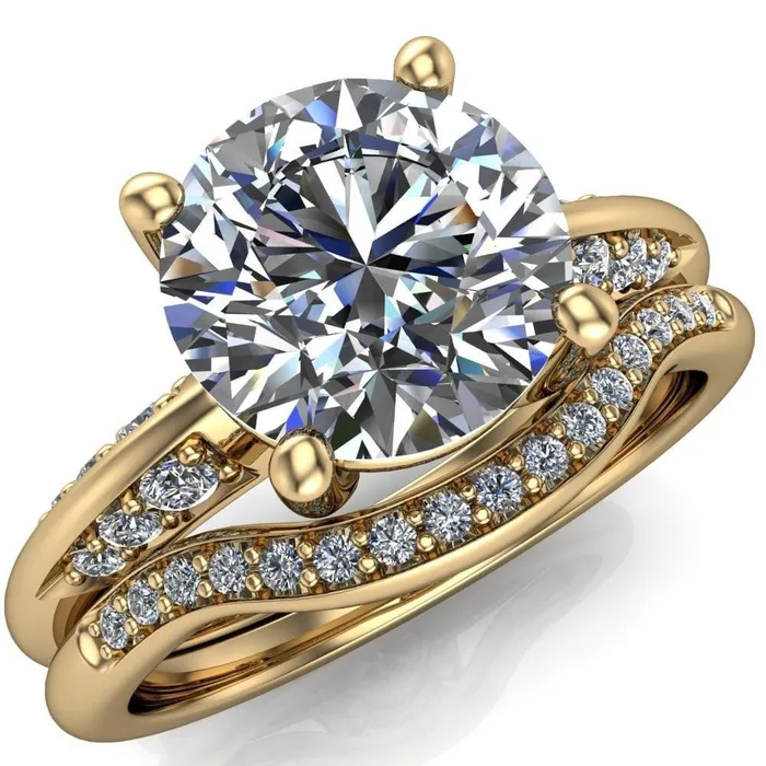 Sharon Round Center Stone Timeless Quad Diamonds Design Engagement Ring Fire Brilliance Rings