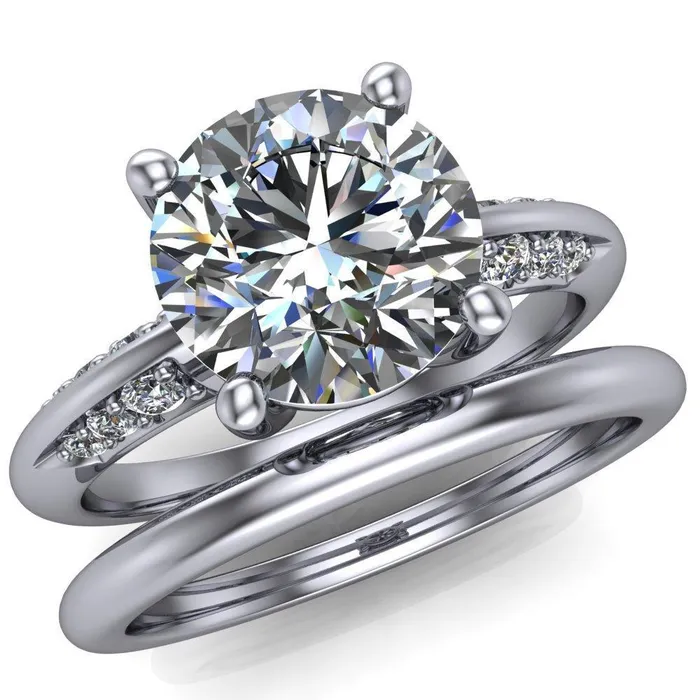 Sharon Round Center Stone Timeless Quad Diamonds Design Engagement Ring Fire Brilliance Rings