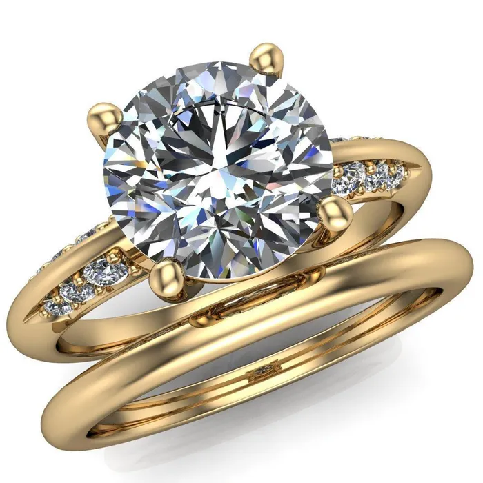 Sharon Round Center Stone Timeless Quad Diamonds Design Engagement Ring Fire Brilliance Rings