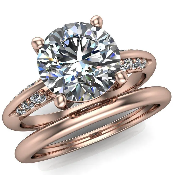 Sharon Round Center Stone Timeless Quad Diamonds Design Engagement Ring Fire Brilliance Rings