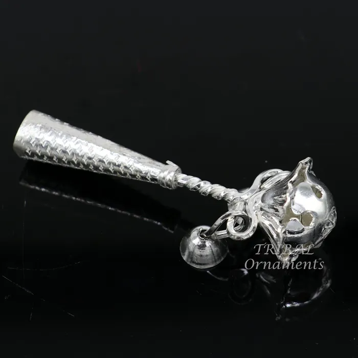 Solid sterling silver handmade design new born baby gifting bells toy baby krishna gifting toy silver whistle silver temple article su862 TRIBAL ORNAMENTS Necklaces