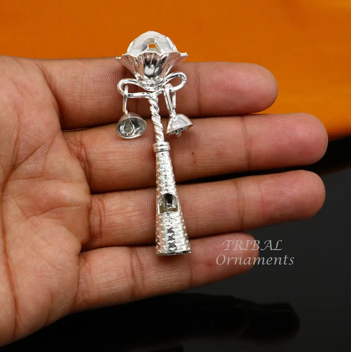 Solid sterling silver handmade design new born baby gifting bells toy baby krishna gifting toy silver whistle silver temple article su862 TRIBAL ORNAMENTS Necklaces