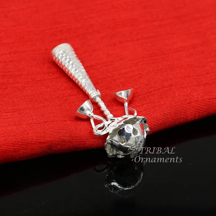 Solid sterling silver handmade design new born baby gifting bells toy baby krishna gifting toy silver whistle silver temple article su862 TRIBAL ORNAMENTS Necklaces