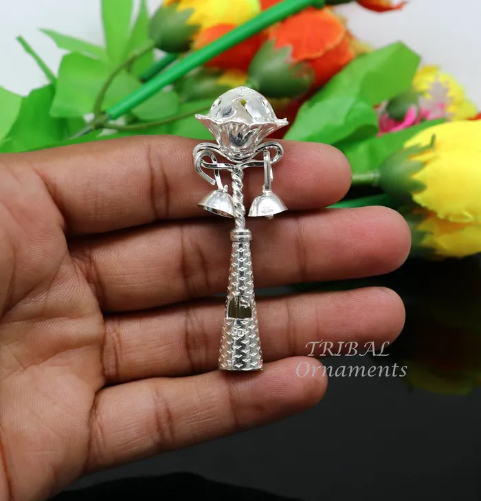 Solid sterling silver handmade design new born baby gifting bells toy baby krishna gifting toy silver whistle silver temple article su862 TRIBAL ORNAMENTS Necklaces