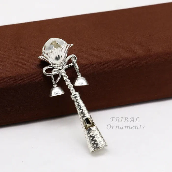 Solid sterling silver handmade design new born baby gifting bells toy baby krishna gifting toy silver whistle silver temple article su862 TRIBAL ORNAMENTS Necklaces