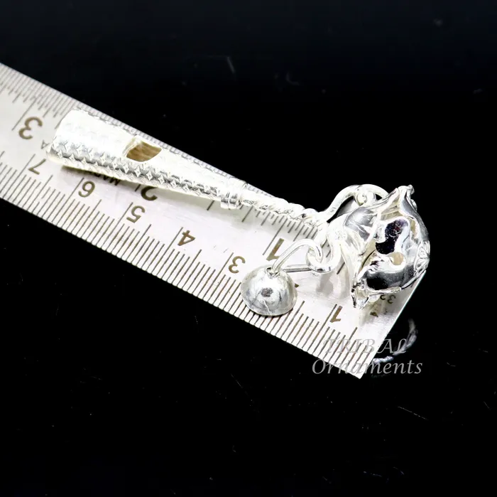 Solid sterling silver handmade design new born baby gifting bells toy baby krishna gifting toy silver whistle silver temple article su862 TRIBAL ORNAMENTS Necklaces