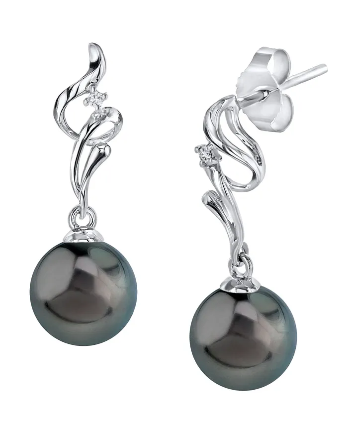 spt Earrings Black Tahitian Pearl Diamond Aria Dangle Earrings