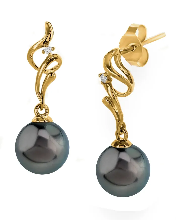 spt Earrings Black Tahitian Pearl Diamond Aria Dangle Earrings