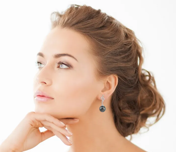 spt Earrings Black Tahitian Pearl Diamond Aria Dangle Earrings