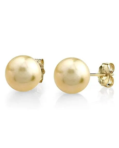 spt Earrings Champagne Golden South Sea Round Pearl Stud Earrings AAAA