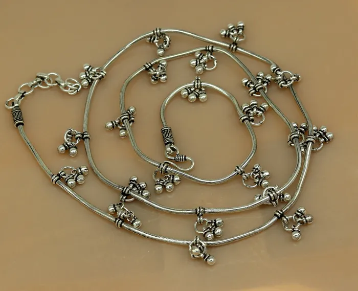 TRIBAL ORNAMENTS 345 to 365 925 sterling silver handmade vintage design customized snake chain belly chain waist chain sari chain wedding jewelry wch07 Rings
