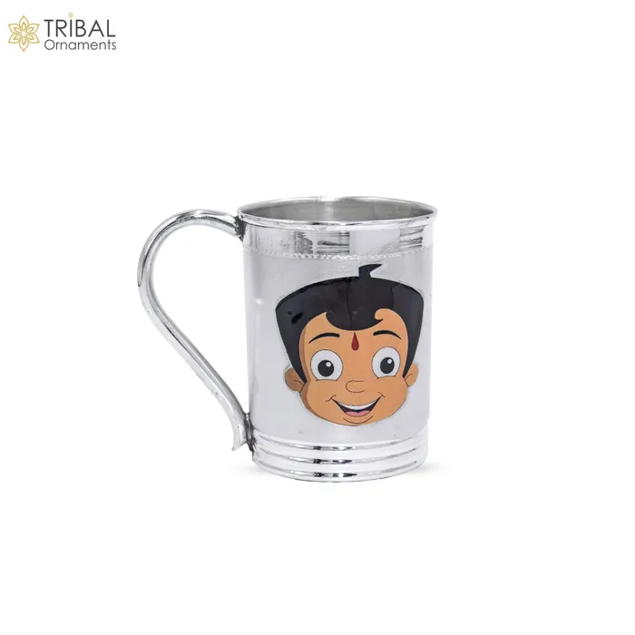 TRIBAL ORNAMENTS 925 sterling silver handmade Chota bheem cartoon design coffee cup or water milk cup tumbler silver baby food flask silver kids utensils gift sv302 Rings TRIBAL ORNAMENTS 925 sterling silver handmade Chota bheem cartoon design coffee cup or water milk cup tumbler silver baby food flask silver kids utensils gift sv302 Rings