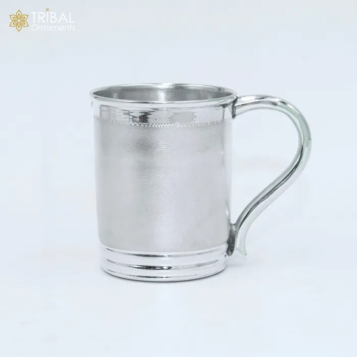 TRIBAL ORNAMENTS 925 sterling silver handmade Chota bheem cartoon design coffee cup or water milk cup tumbler silver baby food flask silver kids utensils gift sv302 Rings