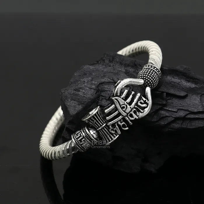 TRIBAL ORNAMENTS Bracelets Handmade Sterling silver Lord Shiva Trident Kada Mahakal bracelet Rudraksh bracelet customized babhubali bangle kada giftig jewelry nsk696 TRIBAL ORNAMENTS Bracelets Handmade Sterling silver Lord Shiva Trident Kada Mahakal bracelet Rudraksh bracelet customized babhubali bangle kada giftig jewelry nsk696
