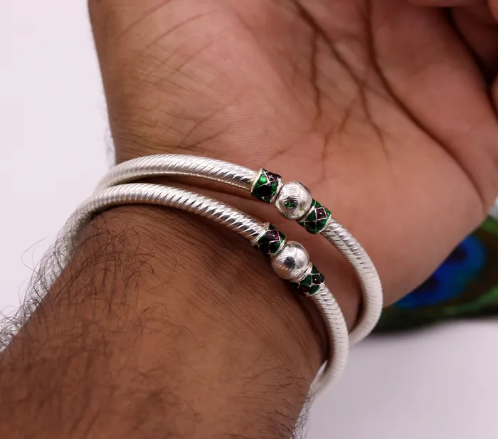 TRIBAL ORNAMENTS Bracelets Sterling silver handmade indian tribal bangle bracelet kada jewelry for womens girls belly dance from rajasthan india ba16
