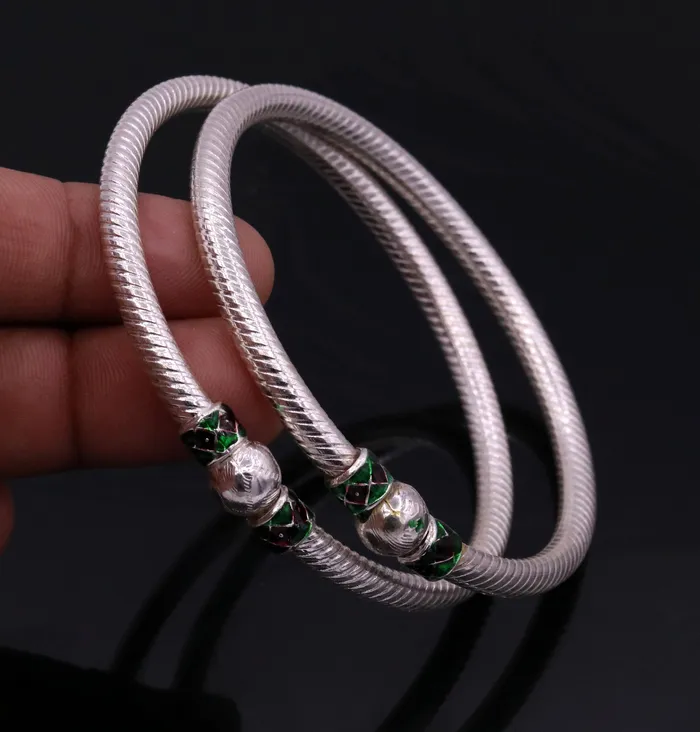 TRIBAL ORNAMENTS Bracelets Sterling silver handmade indian tribal bangle bracelet kada jewelry for womens girls belly dance from rajasthan india ba16
