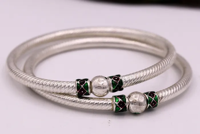 TRIBAL ORNAMENTS Bracelets Sterling silver handmade indian tribal bangle bracelet kada jewelry for womens girls belly dance from rajasthan india ba16