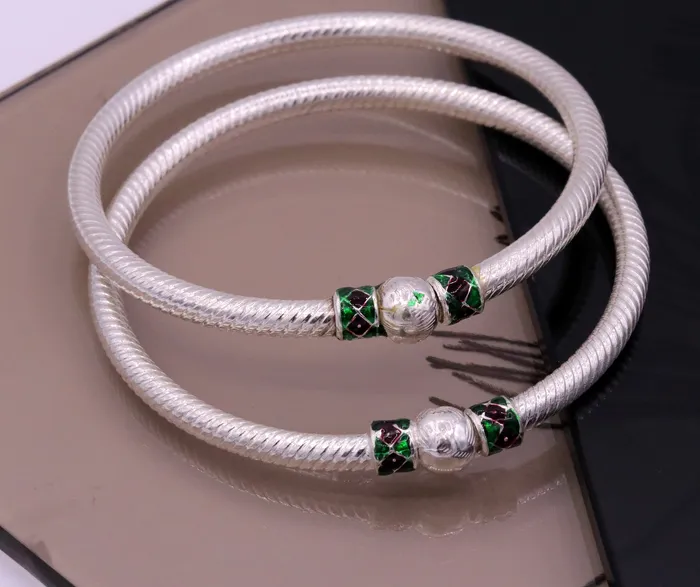 TRIBAL ORNAMENTS Bracelets Sterling silver handmade indian tribal bangle bracelet kada jewelry for womens girls belly dance from rajasthan india ba16