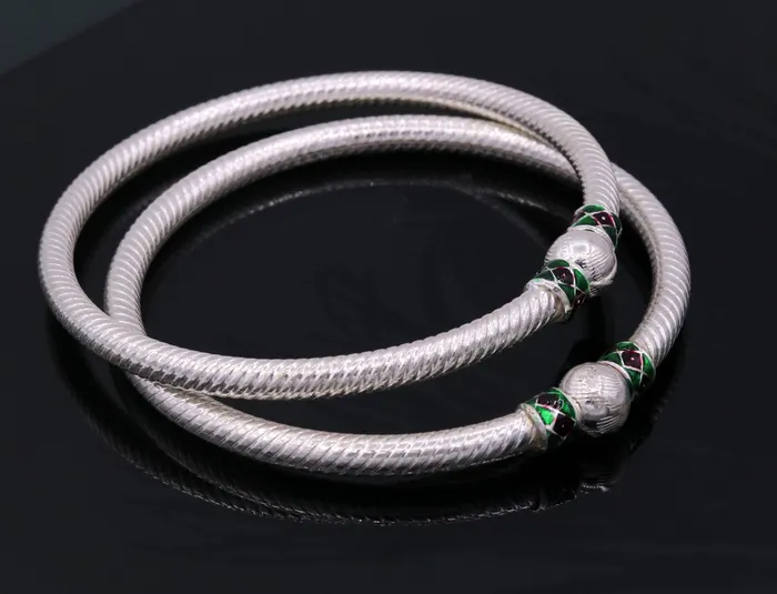TRIBAL ORNAMENTS Bracelets Sterling silver handmade indian tribal bangle bracelet kada jewelry for womens girls belly dance from rajasthan india ba16