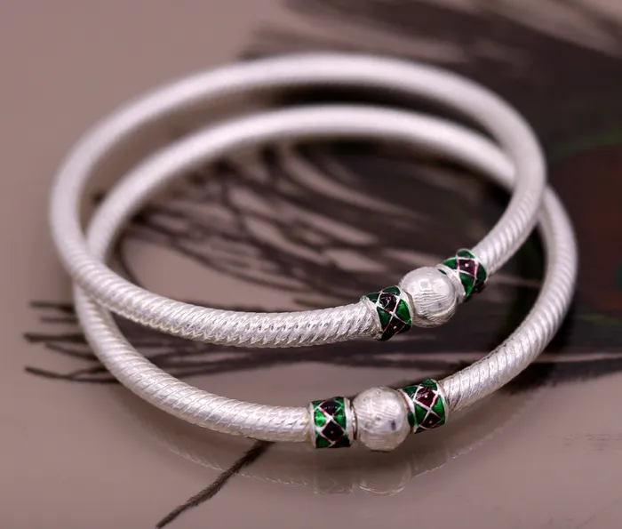 TRIBAL ORNAMENTS Bracelets Sterling silver handmade indian tribal bangle bracelet kada jewelry for womens girls belly dance from rajasthan india ba16
