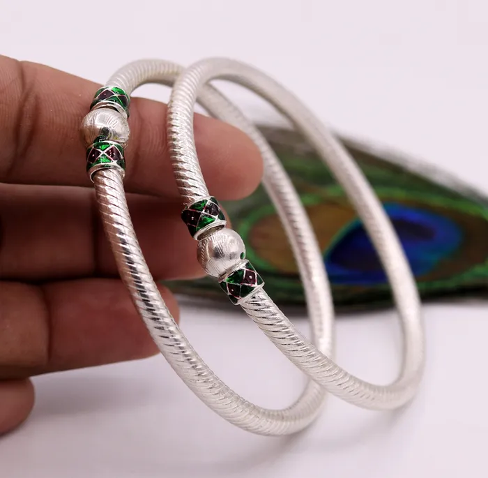 TRIBAL ORNAMENTS Bracelets Sterling silver handmade indian tribal bangle bracelet kada jewelry for womens girls belly dance from rajasthan india ba16