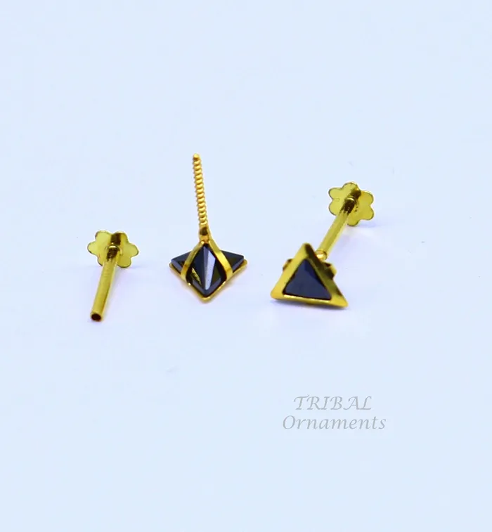 TRIBAL ORNAMENTS Earrings 4mm 18kt yellow gold handmade single stone Triangle shape stud earring cartilage earring customized unisex screw back stud jewelry er150