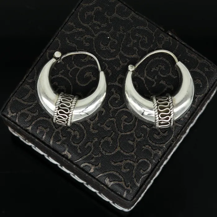 TRIBAL ORNAMENTS Earrings 925 sterling silver handmade pretty attractive hoops stud earring bali excellent customized stylish belly dance personalized gift ske11