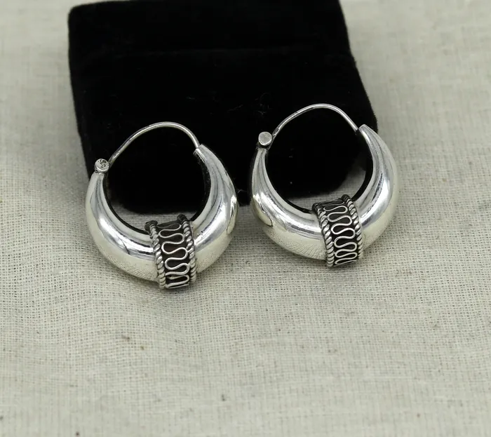 TRIBAL ORNAMENTS Earrings 925 sterling silver handmade pretty attractive hoops stud earring bali excellent customized stylish belly dance personalized gift ske11