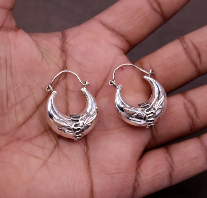 TRIBAL ORNAMENTS Earrings Handmade 925 sterling silver amazing stylish hoops bali earrings tribal ethnic kundal unisex jewelry from Rajasthan India s584