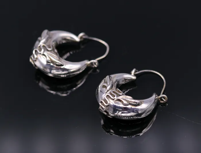 TRIBAL ORNAMENTS Earrings Handmade 925 sterling silver amazing stylish hoops bali earrings tribal ethnic kundal unisex jewelry from Rajasthan India s584