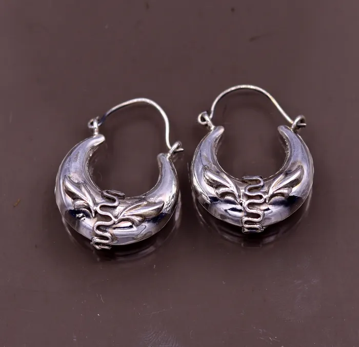 TRIBAL ORNAMENTS Earrings Handmade 925 sterling silver amazing stylish hoops bali earrings tribal ethnic kundal unisex jewelry from Rajasthan India s584