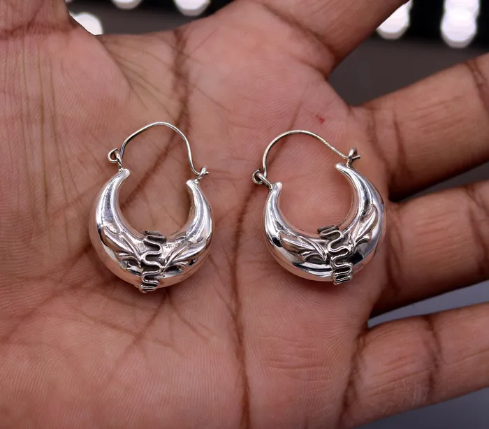 TRIBAL ORNAMENTS Earrings Handmade 925 sterling silver amazing stylish hoops bali earrings tribal ethnic kundal unisex jewelry from Rajasthan India s584