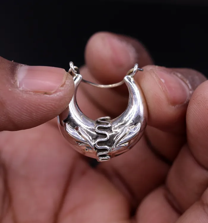 TRIBAL ORNAMENTS Earrings Handmade 925 sterling silver amazing stylish hoops bali earrings tribal ethnic kundal unisex jewelry from Rajasthan India s584