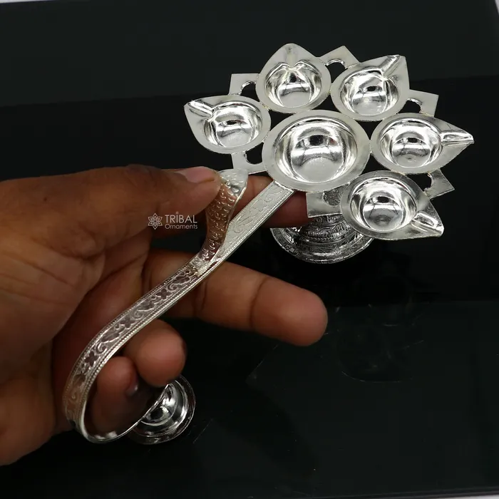 TRIBAL ORNAMENTS Necklaces 925 Sterling silver handmade amazing design home temple art Aarti lamp Divine 5 lamp aarti for puja or worshipping su1167 TRIBAL ORNAMENTS Necklaces 925 Sterling silver handmade amazing design home temple art Aarti lamp Divine 5 lamp aarti for puja or worshipping su1167