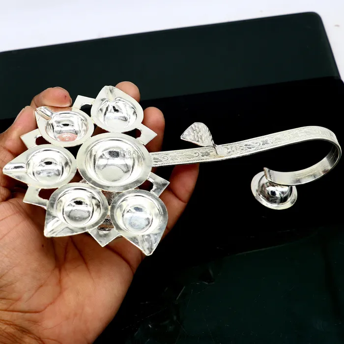 TRIBAL ORNAMENTS Necklaces 925 Sterling silver handmade amazing design home temple art Aarti lamp Divine 5 lamp aarti for puja or worshipping su1167 TRIBAL ORNAMENTS Necklaces 925 Sterling silver handmade amazing design home temple art Aarti lamp Divine 5 lamp aarti for puja or worshipping su1167