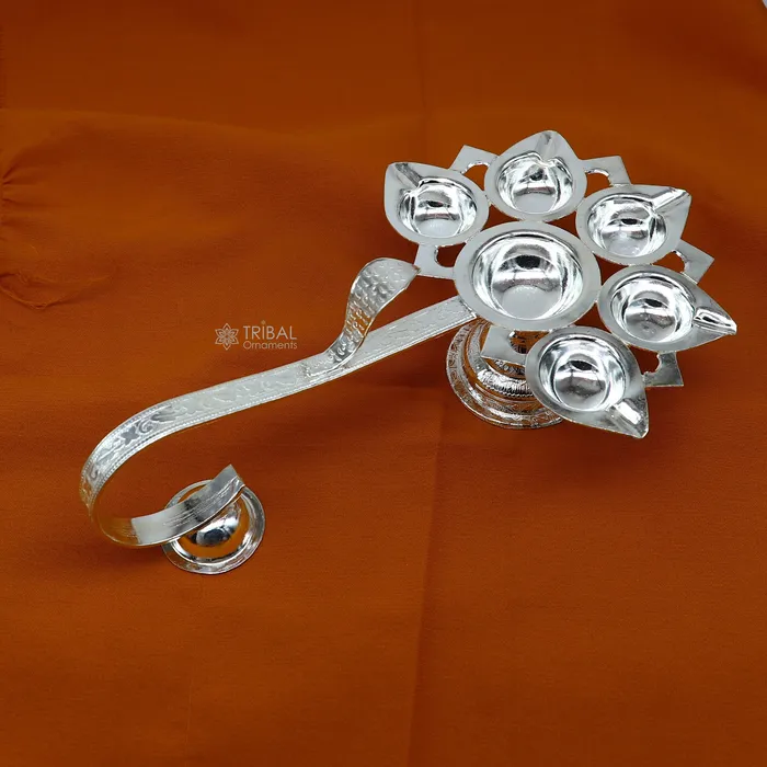 TRIBAL ORNAMENTS Necklaces 925 Sterling silver handmade amazing design home temple art Aarti lamp Divine 5 lamp aarti for puja or worshipping su1167 TRIBAL ORNAMENTS Necklaces 925 Sterling silver handmade amazing design home temple art Aarti lamp Divine 5 lamp aarti for puja or worshipping su1167