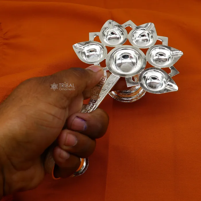 TRIBAL ORNAMENTS Necklaces 925 Sterling silver handmade amazing design home temple art Aarti lamp Divine 5 lamp aarti for puja or worshipping su1167 TRIBAL ORNAMENTS Necklaces 925 Sterling silver handmade amazing design home temple art Aarti lamp Divine 5 lamp aarti for puja or worshipping su1167