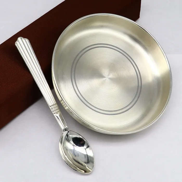 TRIBAL ORNAMENTS Necklaces 999 fine solid silver handmade tray plate for baby food serving silver vessels silver utensilsbest new born baby gift india sv212