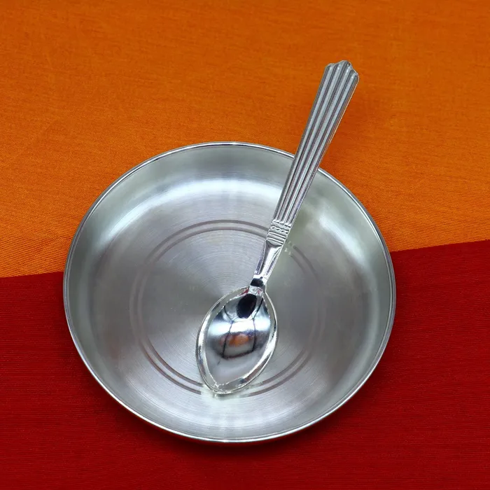 TRIBAL ORNAMENTS Necklaces 999 fine solid silver handmade tray plate for baby food serving silver vessels silver utensilsbest new born baby gift india sv212