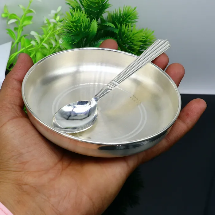 TRIBAL ORNAMENTS Necklaces 999 fine solid silver handmade tray plate for baby food serving silver vessels silver utensilsbest new born baby gift india sv212