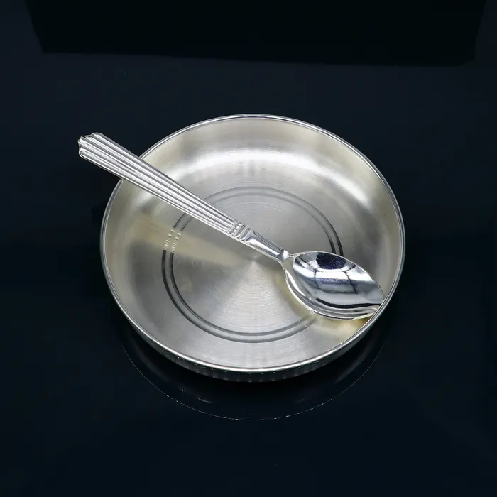 TRIBAL ORNAMENTS Necklaces 999 fine solid silver handmade tray plate for baby food serving silver vessels silver utensilsbest new born baby gift india sv212