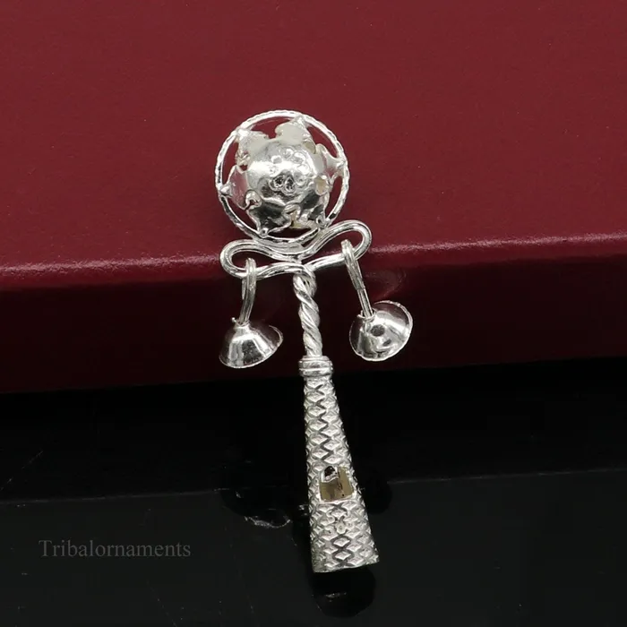 TRIBAL ORNAMENTS Necklaces Solid sterling silver handmade design new born baby gifting bells toy baby krishna gifting toy silver whistle silver temple article su407