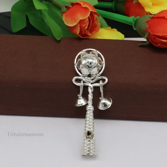 TRIBAL ORNAMENTS Necklaces Solid sterling silver handmade design new born baby gifting bells toy baby krishna gifting toy silver whistle silver temple article su407