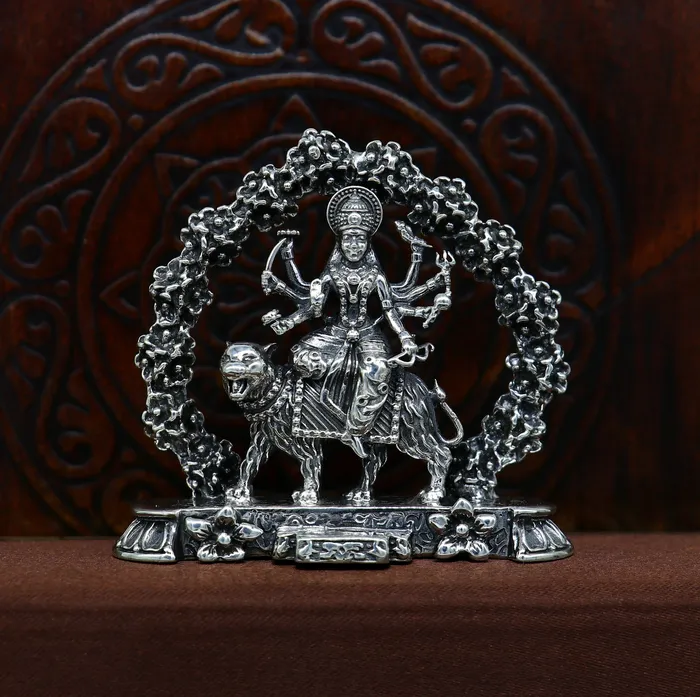 TRIBAL ORNAMENTS Rings 925 Sterling silver Goddess bhawani maa Pooja Articles Indian Silver Idols handcrafted Mataji statue sculpture amazing gifting Art02