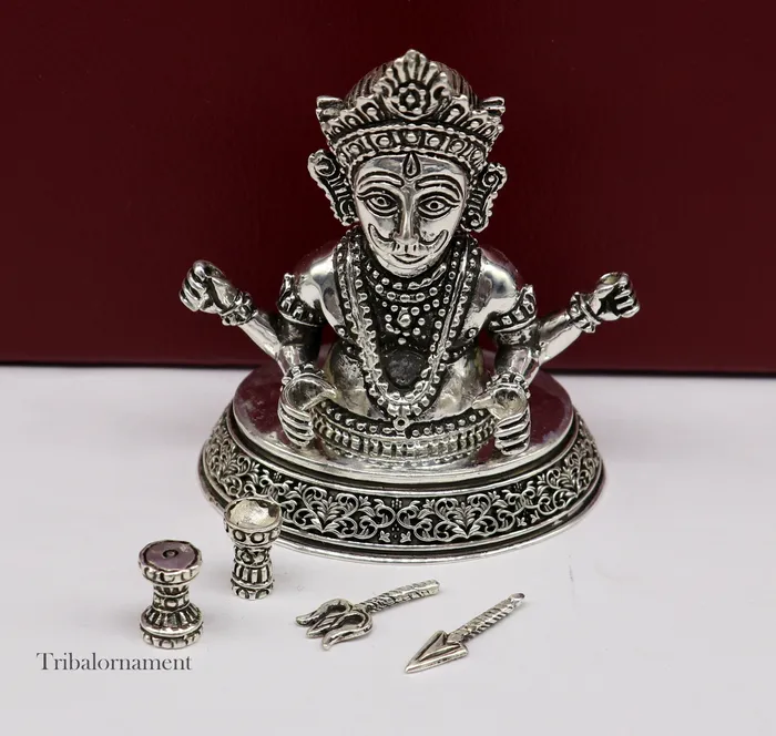 TRIBAL ORNAMENTS Rings 925 sterling silver handmade Divine Hindu god idol Nakado Bhairwa Nakoda bheruji divine jain Statue Sculpture figurine puja article art225
